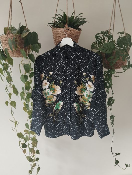 Koszula damska w kropki, w kwiaty, materiał jak jedwab, z połyskiem r.