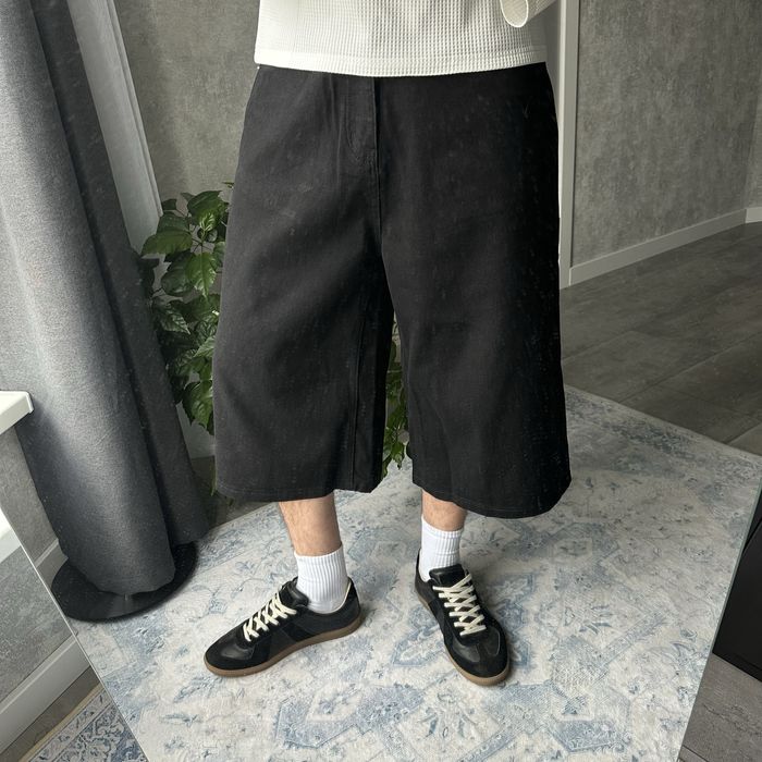 Baggy total black jeans jorts shorts y2k sk8  широкі оверсайз racer jaded balenci bootcut чорні довгі джинсові шорти реп беггі багги