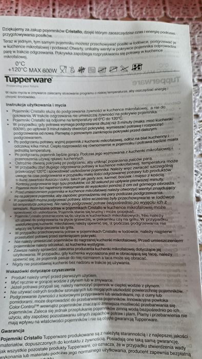 Crystal Wave Tupperware do podgrzewania w kuchence mikrofalowej