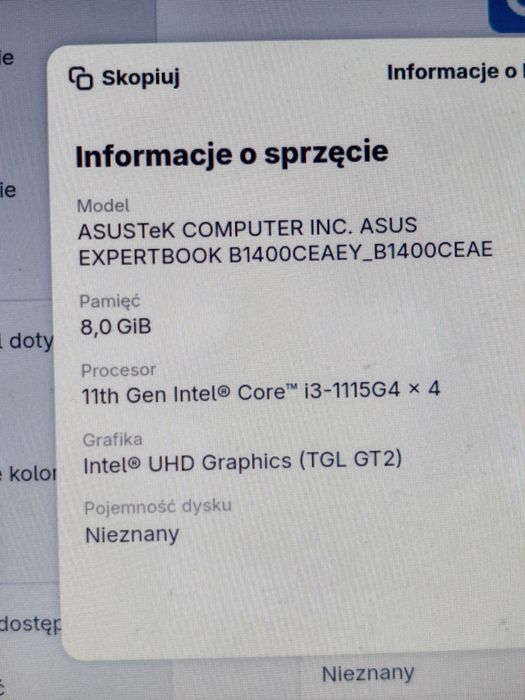 Laptop Asus expertbook b1400c intel i3 11gen. 8gb ram/512ssd