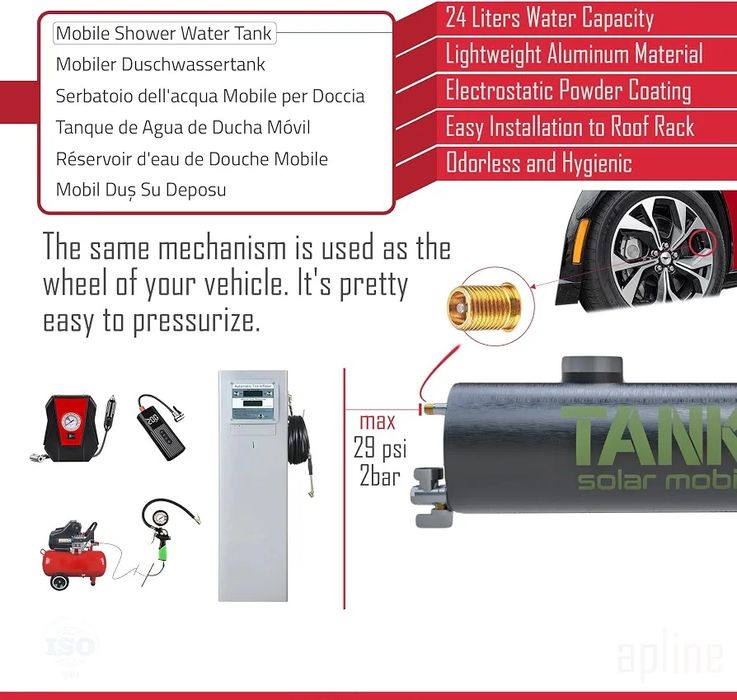 TANKER Solar Shower 24L – Depósito de Água Pressurizado para Overland / 4x4