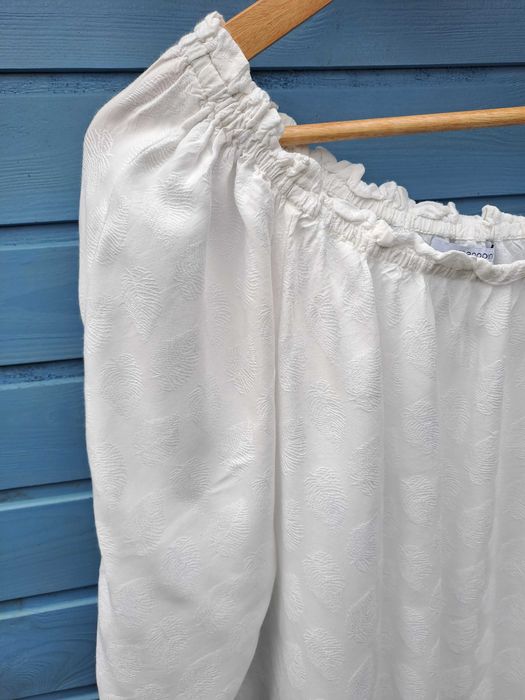 Bluzka carmen Greenpoint biała roślinny wzór boho 42 L XL wiskoza