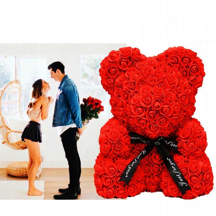 MIŚ Z RÓŻ NA WALENTYNKI miś z róż na walentynki prezent  lampki led