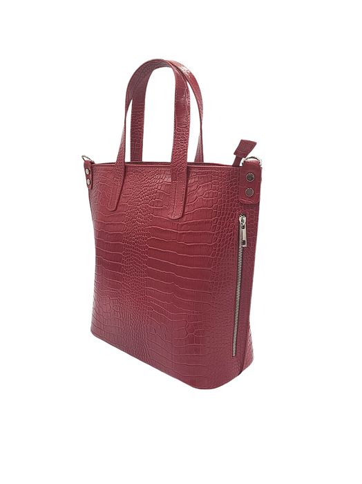 Torebka damska A4 skóra naturalna czerwona kroko LAURA BIAGGI