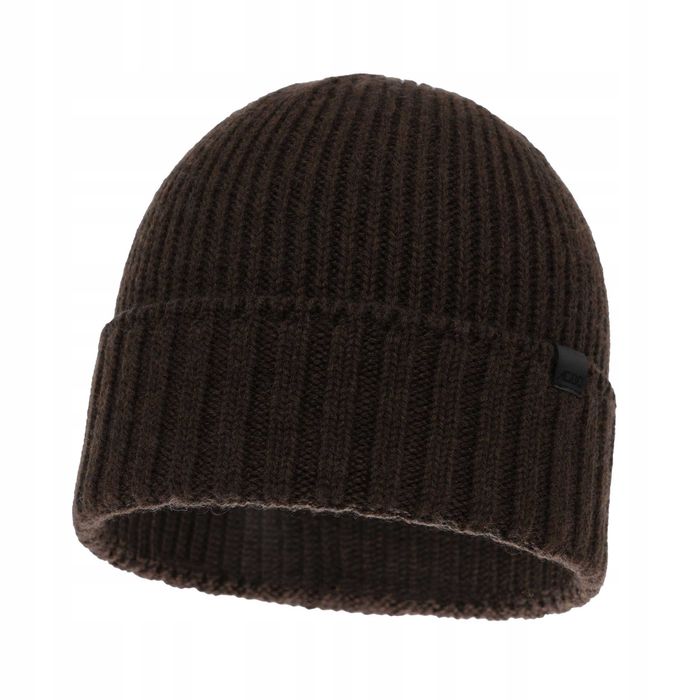 Czapka zimowa męska, brązowa, 100% wełniana merino, bezszwowa Bruner 55/60