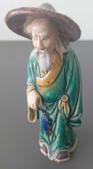 Estatueta Figura Chinesa em Terracota e Vidrado Cerâmico