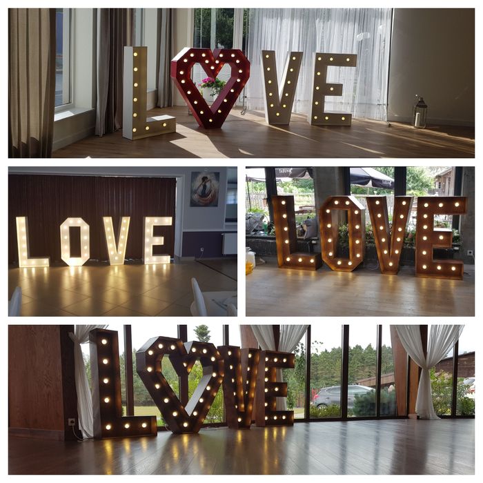 Napis love biały brązowy wynajem wesele ślub miłość