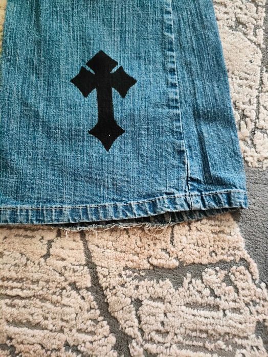 Spodnie jeansy dzwony z krzyżami Y2K ala chrome hearts