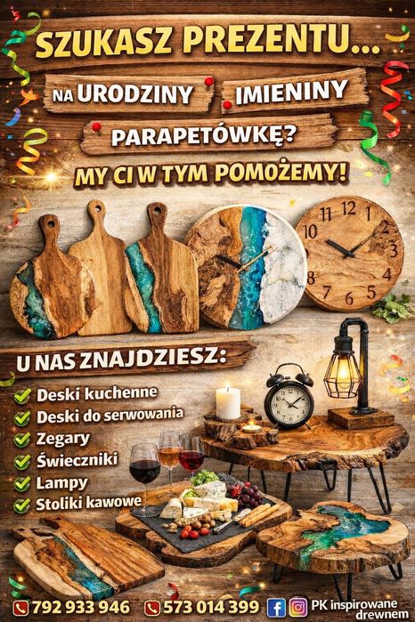 Ręcznie robione prezenty z  drewna/żywicy /betonu/gipsu– idealne na ka