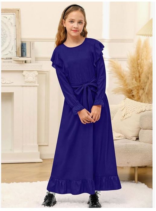 Sukienka dla dziewczynki z paskiem, granatowa, 152cm, BESSERBAY