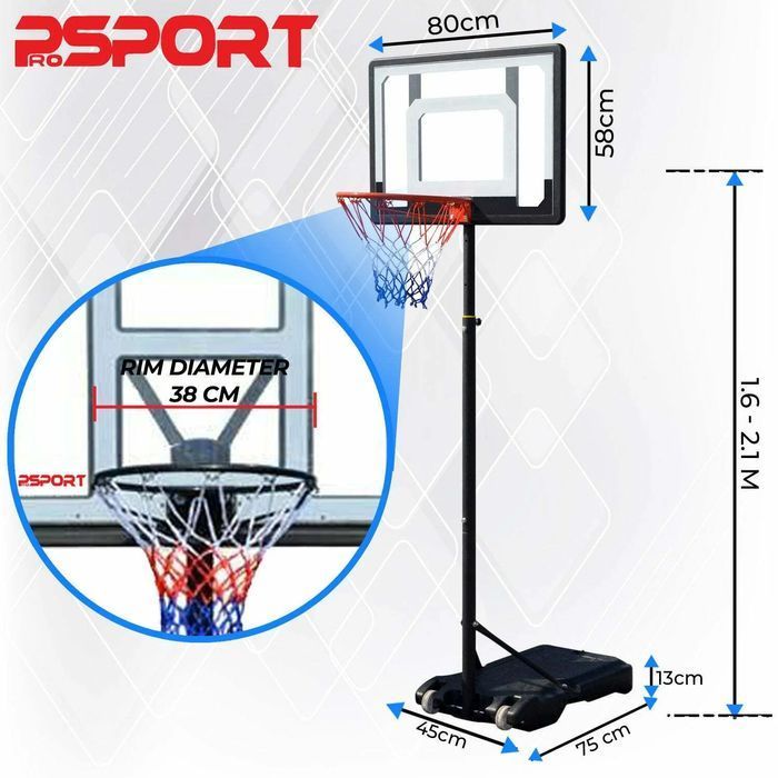 Prosport Basketball Hoop Dzieci 1,6-2,1M Zestaw Koszykówka