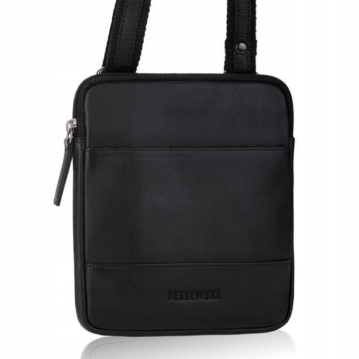 BETLEWSKI Torba Męska CAMBRIDGE Skóra Naturalna Czarna Elegancka Logo