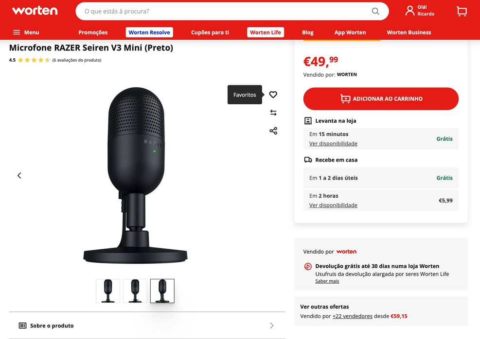 Microfone Razer Siren Mini V3 - Novo Com Caixa e Garantia