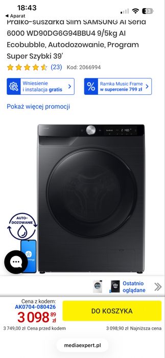 Pralko suszarka Samsung gwarancja do 2028