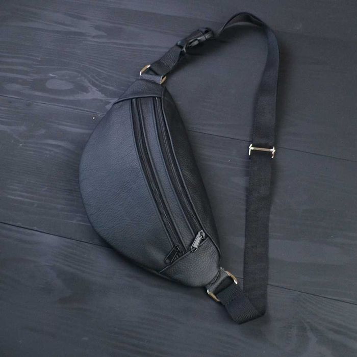 Бананка з натуральної шкіри, сумка чоловіча/жіноча барсетка чорна