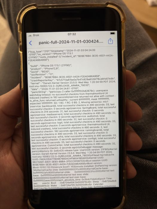 Iphone SE błąd panic full