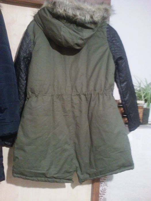 kurtka zimowa-parka NOWA khaki/oliwka- wstawki ekoskóra, TXM- roz L