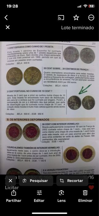 Moeda rara de 2cent Portugal 2008 no cunho de 10cent