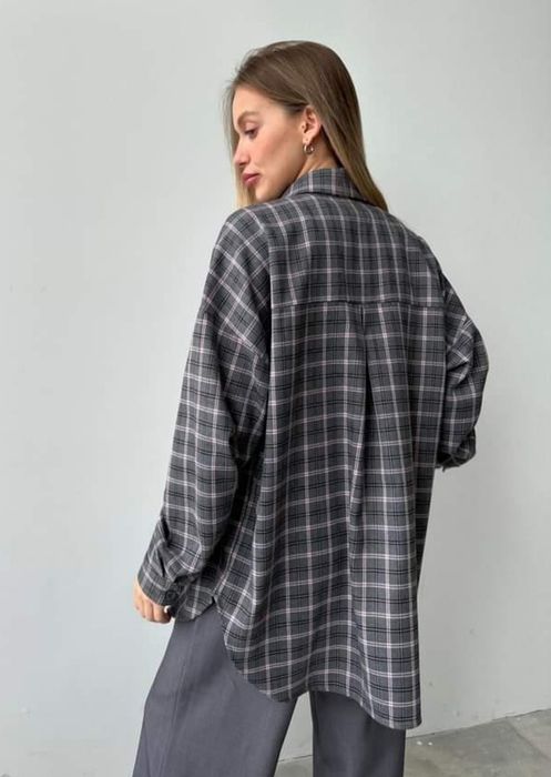 Фланель Сорочка у клітинку розмір С картата сіро рожева аналог moyami