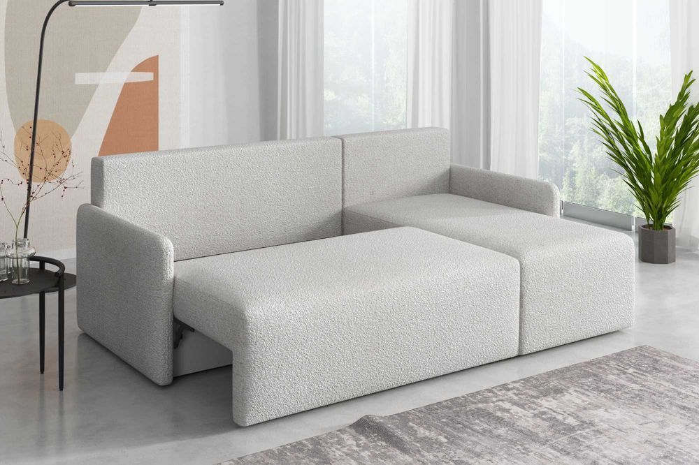 Narożnik Flavio. Rogówka. Sprężyny bonell, tkanina boucle, baranek