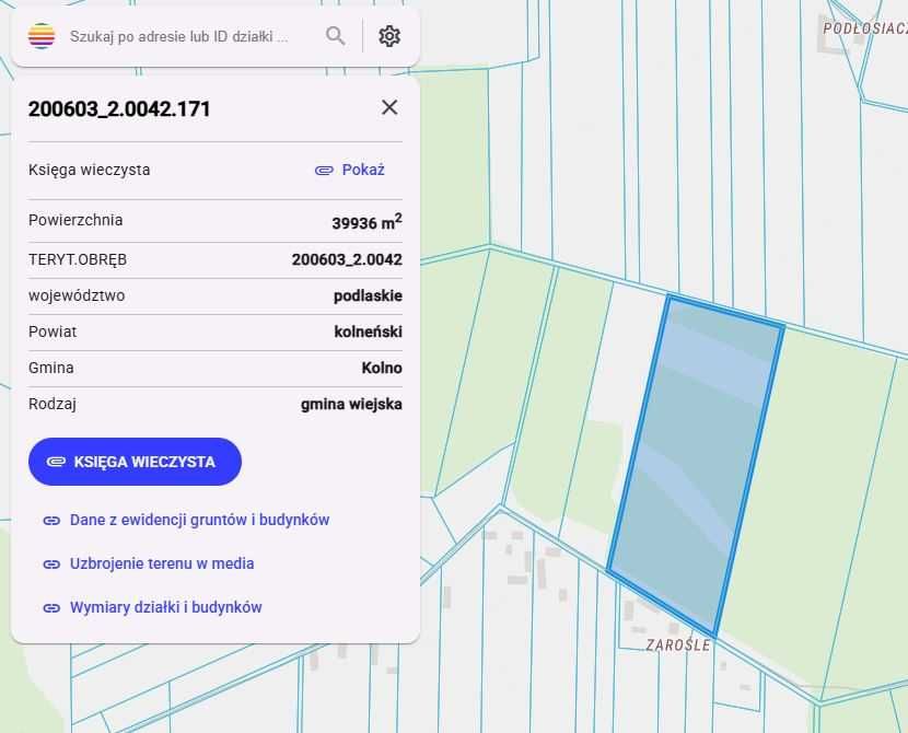 Sprzedam las w miejscowości Zarośle / Zabiele koło Kolna