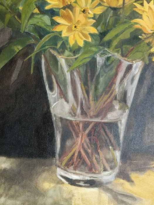 Kwiaty topinamburu, obraz olejny n juża płótnie, 56x60 cm