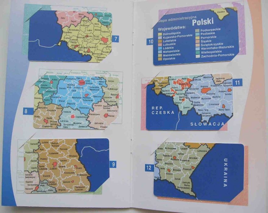 Komplet 13 kart TP S.A." Mapa Polski" w oprawie.