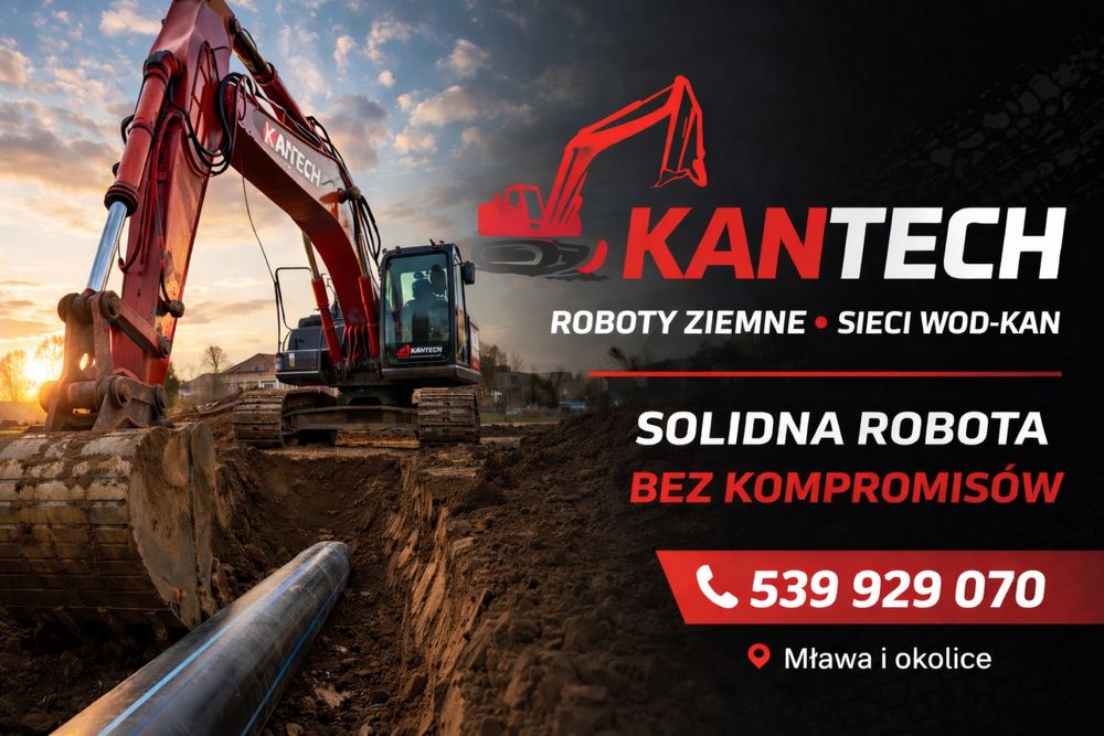 Usługi koparką i koparko-ładowarką Mława | wykopy, przyłącza, transport
