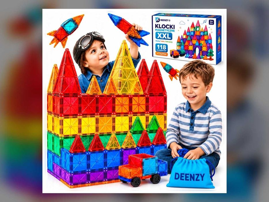 Klocki magnetyczne XXL 118 szt dla dzieci DEENZY samochody