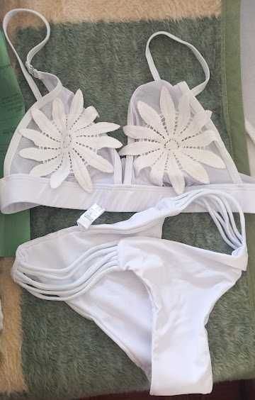 Fato de banho mulher L branco flor verão praia piscina NOVO