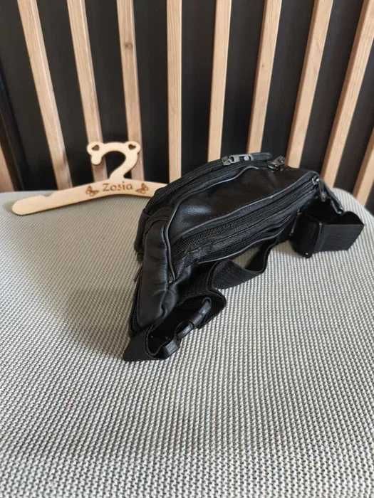 Czarna męska nerka saszetka na dokumenty na biodro zamek kieszenie