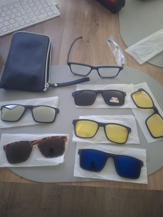 Nowe męskie okulary zerówki z magnetyczną nakładką przeciwsłoneczną