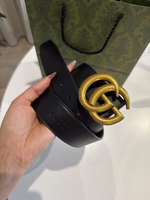 Pasek GG Gucci czarny dwustronny skóra 3.8 cm