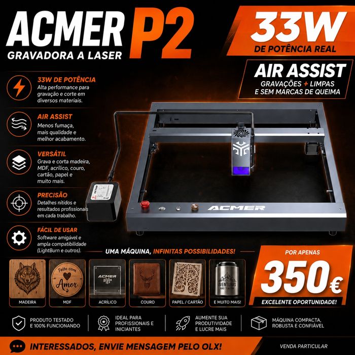 Gravadora a laser  ACMER P2 33W — COMO NOVA. .