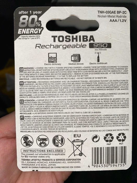Аккумулятор Toshiba Ni-M03 Toshiba TNH-6GAE AAA950mAh