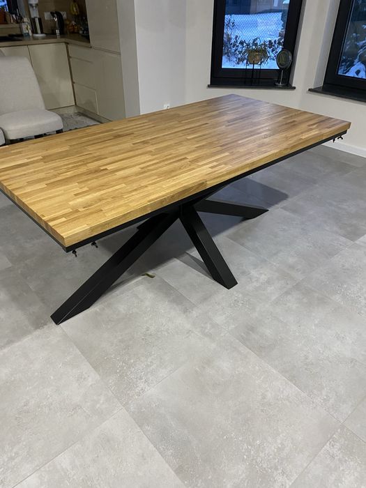 Solidny stół dębowy 180x90 cm – lite drewno, metalowa podstawa