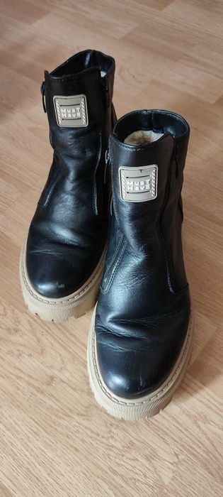 Зимние кожаные ботинки с двойным замком