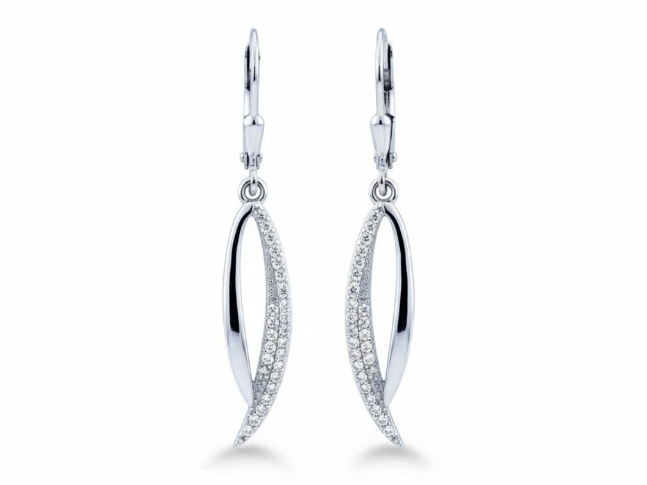 Srebrne kolczyki wiszące z cyrkoniami 925 rodowane