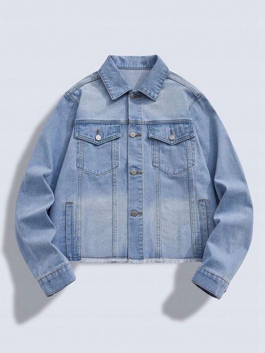 Kurtka Męska Jeansowa Vintage Z Surowym Wykończeniem Casual Romwe M