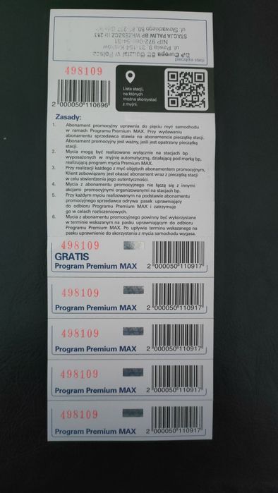 Karnet myjnia 5x BP PREMIUM MAX -ważny bezterminowo