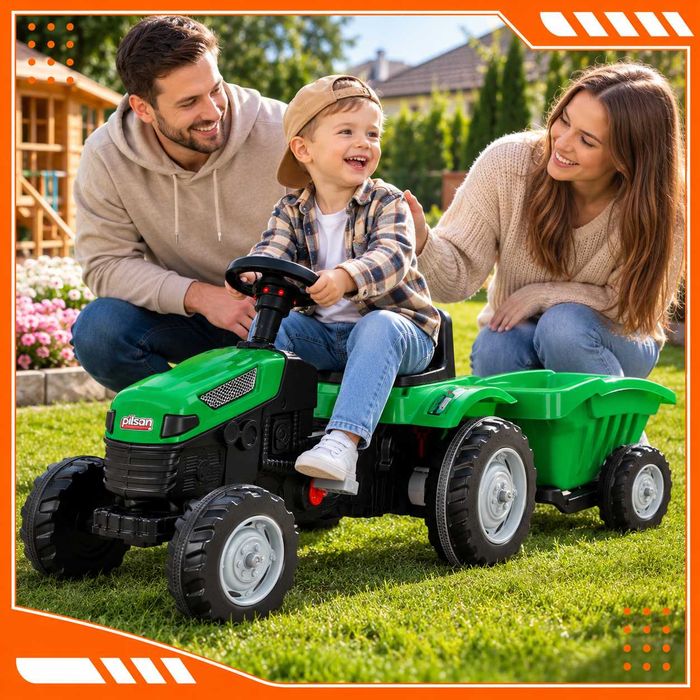 Traktor Ciągnik Na Pedały z Przyczepką Zielony Dla Dziecka Duży