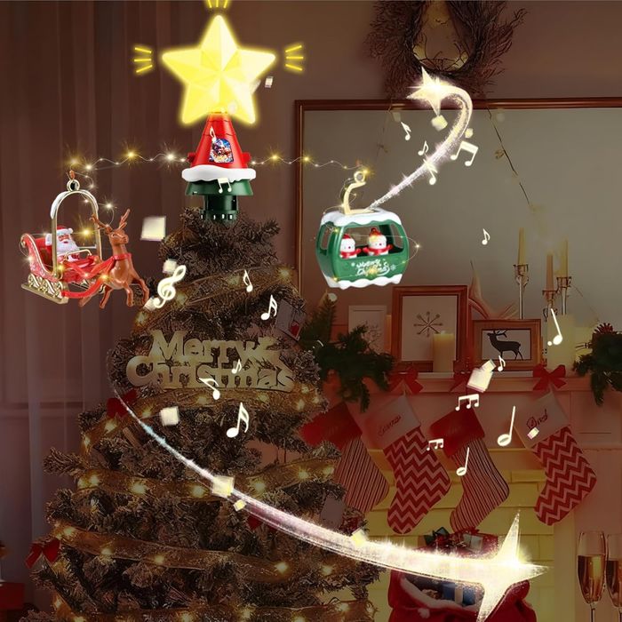 Topo de arvore de natal com motor e musica