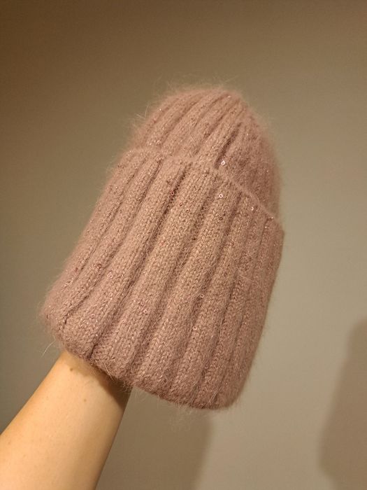 Fans caps wełna czapka pudrowy brudny róż elegancka