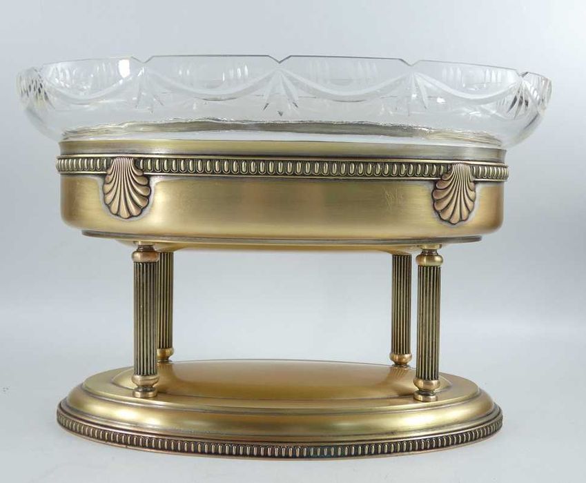ŻARDINIERA patera na czterech kolumnach szkło kryształ mosiądz sygnowa