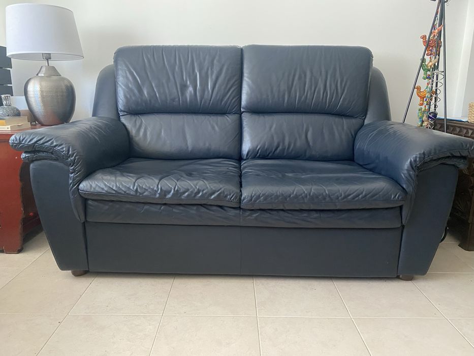 Sofas em pele genuina azul marinho