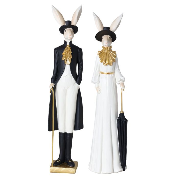 figurki dekoracyjne króliki elegancka para  czarno-białe