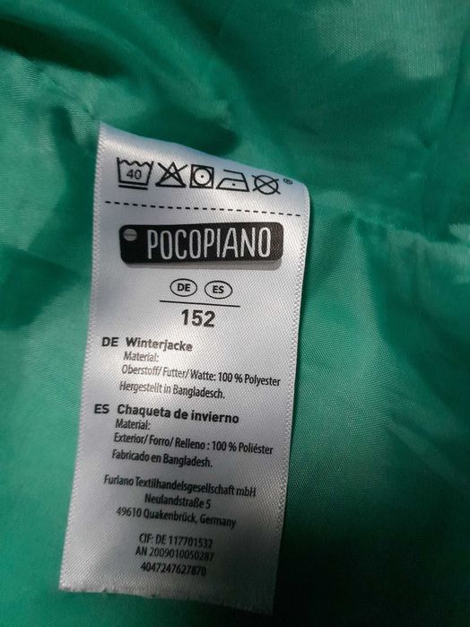 kurtka dziewczęca szmaragdowa  Pocopiano Winter 152cm
