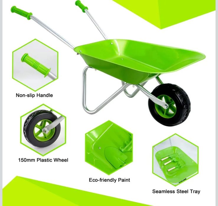 Metalowa taczka dla dzieci+akcesoria