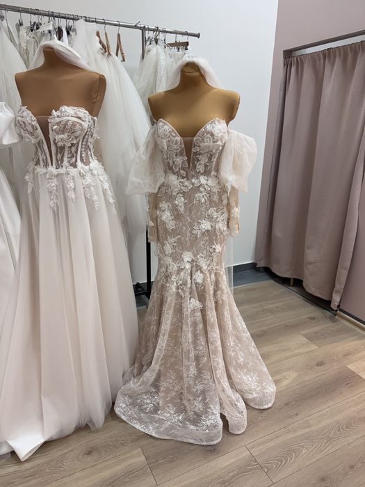 Nowa gorsetowa suknia ślubna rybka syrenka z koronką kwiaty 3D 36/38