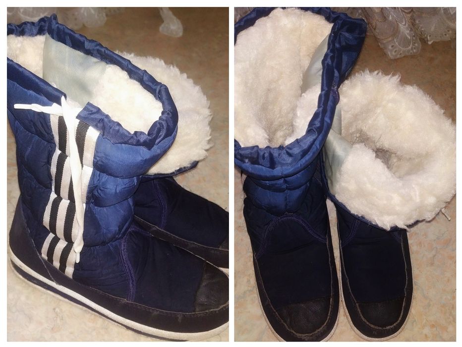 Сапожки дутики женские зимние средней высоты черные на танкетке.Зимние